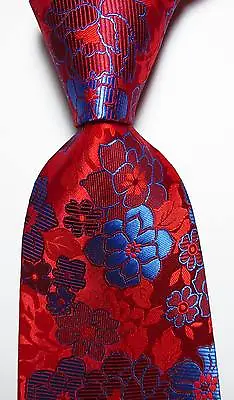 New Classic Floral Red Blue JACQUARD WOVEN 100% Silk Men's Tie Necktie • £7.19