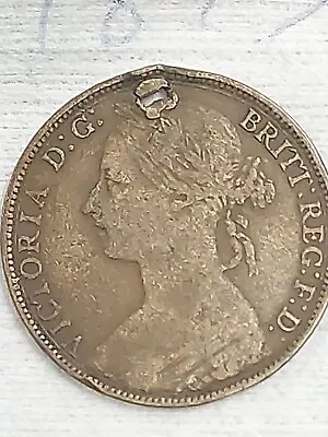 Penny 1891 Bun Head Queen Victoria - Great Detail - Hole In Top • £3