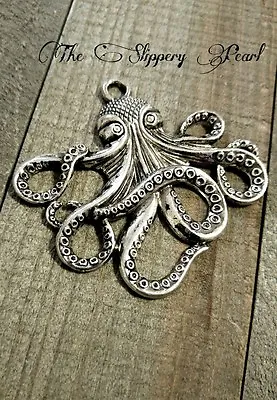 Large Octopus Pendants-Antiqued Silver-Steampunk Octopus-Steampunk Pendants-57mm • $4.89