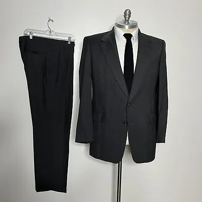 Hart Schaffner & Marx Gold Trumpeter Suit Mens Gray Check Wool 42L 36W • $74.99
