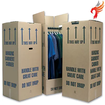 5x Wardrobe Boxes / Garment Carriers Strong D/W Cardboard Removal Fast Delivery • £34.95