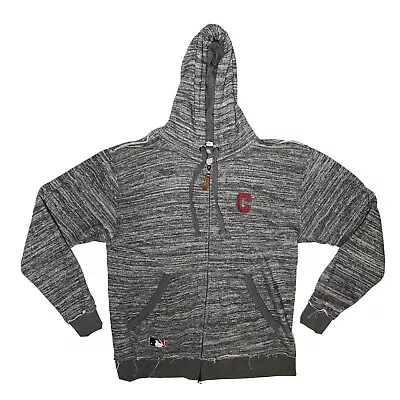 Cleveland Indians Heather Gray Chainstitched Majestic Full Zip Hooded Jacket M • $31.99