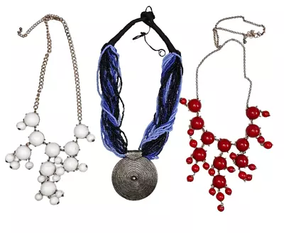 Red White And Blue Trio Statement Necklace Lot. Bubble Bead White And Red Nec • $39