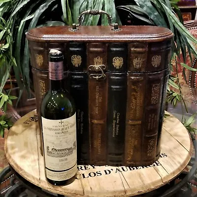 Vintage Wood Faux Book Wine Bottle Liquor Box Cabinet ~ Holds 3 Bottles • $239.27