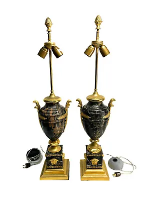 Pair Versace Gilt Bronze Mounted Marble Lamps • $7820