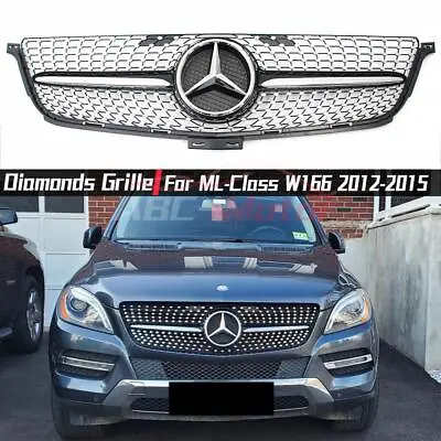 Chrome Black Dia-monds Style Grille For Mercedes Benz ML-Class W166 2012-2015 • $169