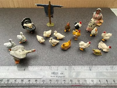 Britains Vintage Collection Of Farmyard Fowl And Lady And A Scarecrow • £12