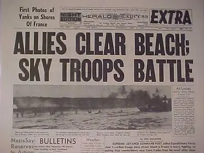 Vintage Newspaper Headlines~ World War 2 D-day Invasion Beach Cleared Wwii  1944 • $14.95