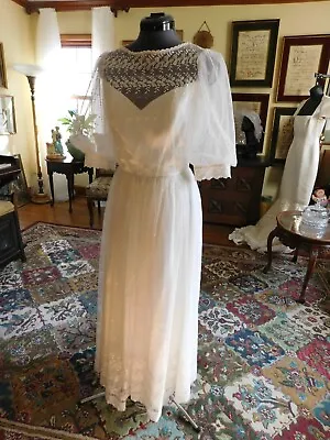 Beautiful Vintage  Made In Usa  White Embroidered Net Wedding/formal Dress S4 • $95