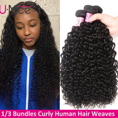 UNice 100% Malaysian Curly Virgin Human Hair Extensions 1/3 Bundles Hair Weaves • $76.41