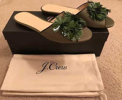 J.crew Satin Slides With Floral Embellishments Size 6m Tuscan Olive G8895 • $89.99