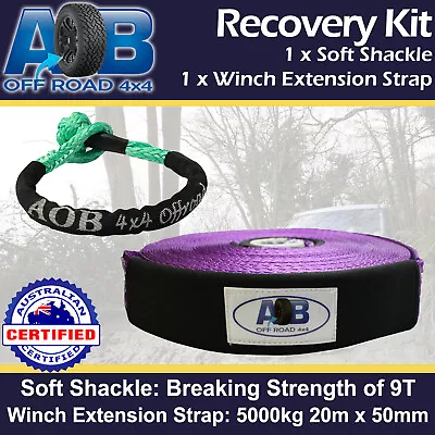 RECOVERY 1x Soft Shackle GREEN 9T + 1x Winch Extension Strap 5T • $68