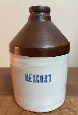 Vintage Mercury Medicine Bottle Stoneware Crock Jug 6  Tall X 3.5  Diameter • $29.75