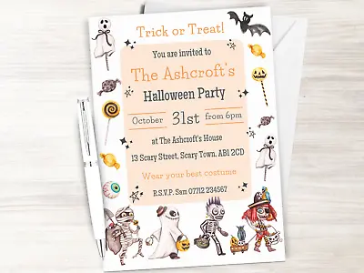 Halloween PERSONALISED Party Invitations Trick Or Treat Invites Kids Fancy Dress • £5.45