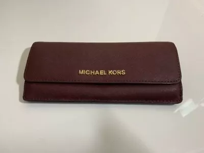 Michael Kors Jet Set Travel Flat Wallet In Saffiano Leather -Scarlet Maroon • $89.95