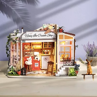 Rolife LED Wooden 1:24 Dollhouse Ice-Cream Shop Model Kits Decor For Kids Gift • $32.99