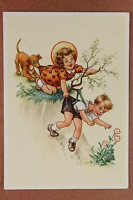 Chien Dachshund Dog. Rescue Dog Girl. Boy Falls Off Cliff Vintage Postcard 1929 • $15