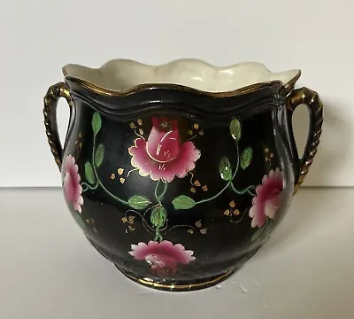 Large Vintage Art Deco Flower Pot Planter Hand Painted Black Gold Pink • $55.02