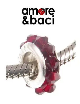 £14.99 • Buy AMORE & BACI 925 Silver & Swarovski Crystal SIAM RED SPACER Charm Bead RRP £29