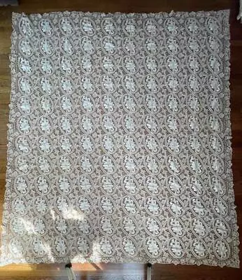 BIG 108” X 93” ANTIQUE NEEDLE LACE TABLECLOTH WITH 9 PLACEMATS & TABLE RUNNER • $15.50