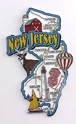 New Jersey State Map And Landmarks Collage Fridge Collectible Souvenir Magnet • $8.45