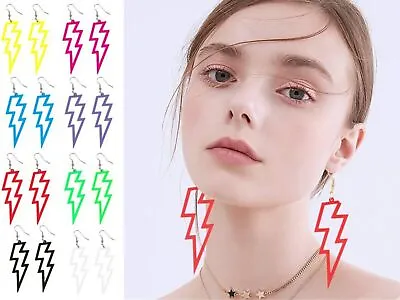 NEON LIGHTNING Flash Earrings Funky Kitsch 80s 90s Punk Rock Bolt UK Celebration • £2.95