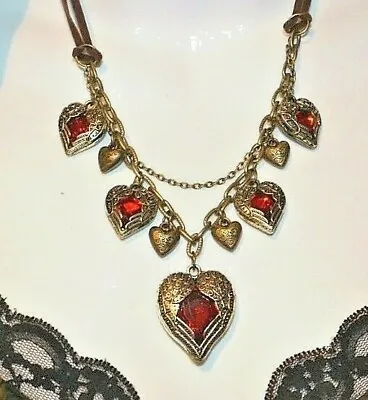 $9.99 • Buy RED CRYSTAL HEARTS Angel Wing Chain Necklace Choker Steampunk Statement Goth 4Z