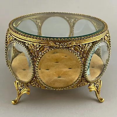 Vintage Ormolu Casket Jewelry Display Box Beveled Glass • $139.95