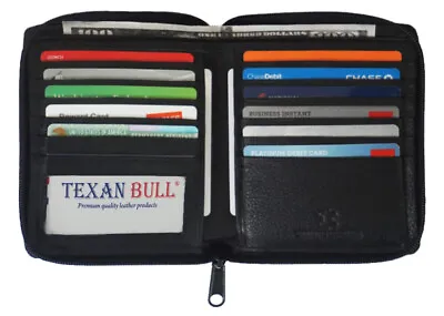 RFID Genuine Leather Mens Zipper Bifold Wallet Hipster Cowhide Credit Card Black • $16.45