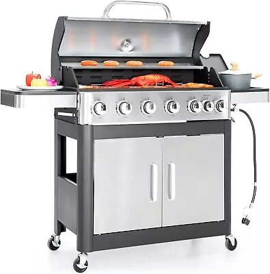 Propane Gas Grill 6 Burners W/ Side Burner Steel Grill Cart Outdoor Cooking BBQ • $419.99