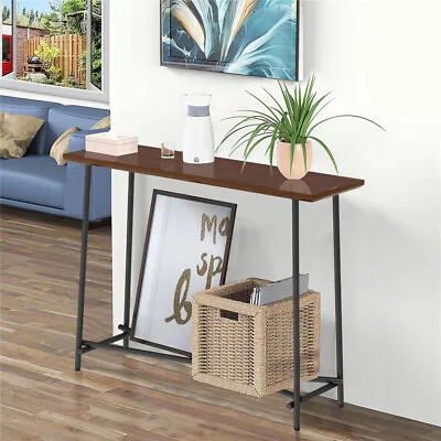 $85.92 • Buy Rustic Sofa Table Behind Couch Bar Table Pine Wood Slim Console Table Metal Fram