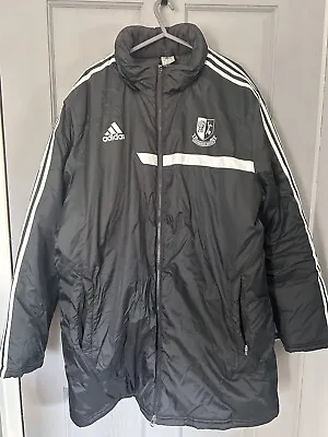 ADIDAS Padded Trench Manager Coat Black Nylon Mens XL Fauldhouse Utd Vintage • £18.99