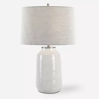 Ribbed Off White Farmhouse Table Lamp 26 In Crackled Ceramic Milk Can Shape • $284