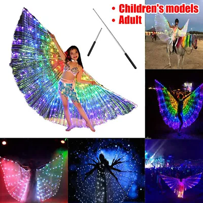 LED Butterfly Wings Fairy Pixie Light Up Wings Dress Costume Party For Adult·Kid • £20.29