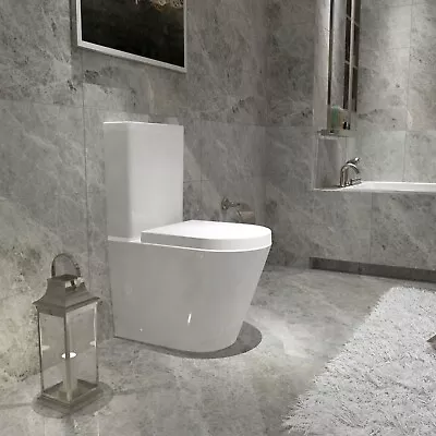 Bathroom Rimless Close Coupled Toilet Soft Close Seat WC White Ceramic Pan • £158.74