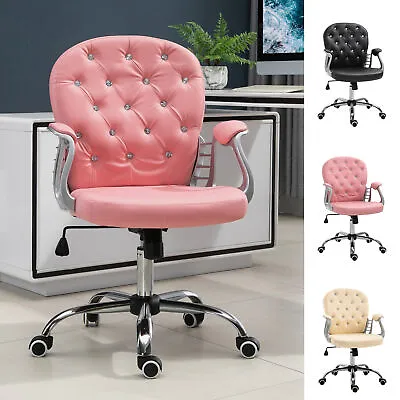 Vanity Office Chair Tufted Backrest Swivel Rolling With Height Adjustable • $95.99