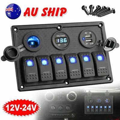 6 Gang 12V Switch Panel LED Rocker Car RV Boat Marine Circuit Breaker Waterproof • $48.95