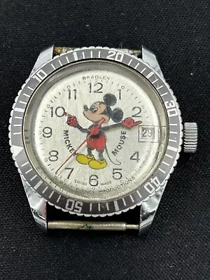 Vtg Bradley Walt Disney Mickey Mouse Manual Rotating Bezel Swiss Watch - Running • $100
