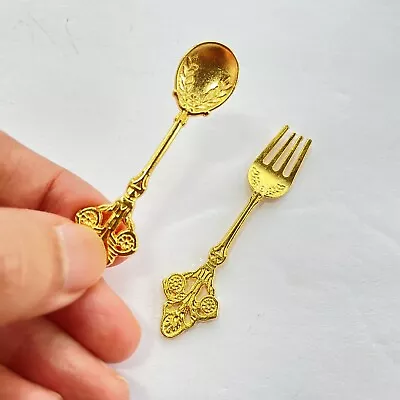 Miniature Golden Fork And Spoon Set • $9