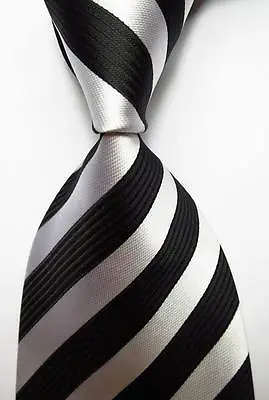 New Classic Striped Black White JACQUARD WOVEN 100% Silk Men's Tie Necktie • $7.99