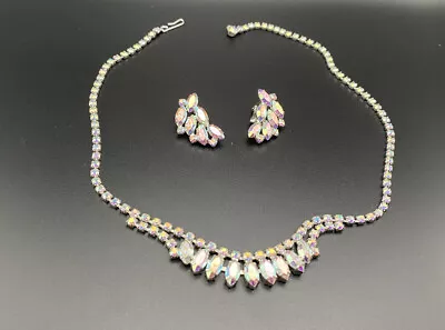 Vintage B. DAVID Signed Rhinestone 17” Necklace And Clip-On Earrings Set LOT • $35