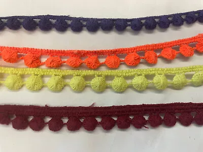 2 Yards Burgundy Purple Neon Orange Or Yellow Circle Dot Venice Lace Trim  1/2  • $1.29