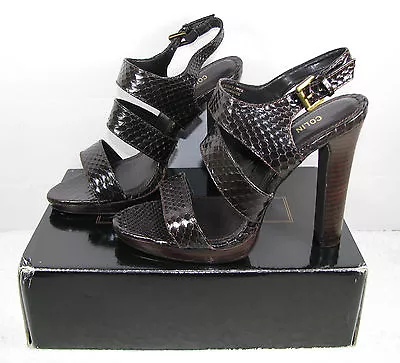 Victorias Secret Colin Stuart Platform Sandal Heel Leather Brown Faux Snake 9 • $20.99