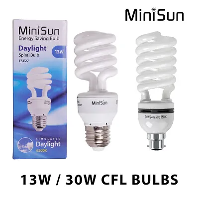 MiniSun CFL Daylight Spiral Light Bulb Energy Saving Lightbulb 6500K Cool White • £4.99