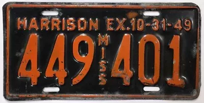 Mississippi 1949 License Plate 449 401 Harrison County Original Paint • $114.95