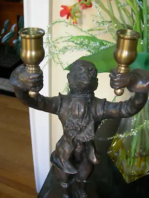 Maitland Smith Bronze Dressed Monkey On Pedestal With Two Taper Candle Holders • $312