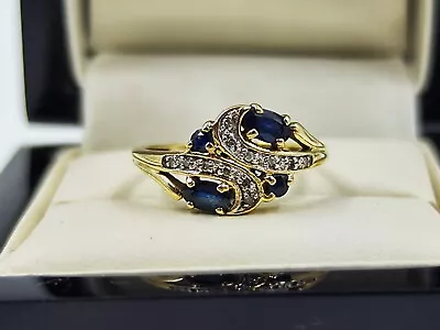 9ct Gold Ring Sapphire And Natural Diamond Size O1/2 Perfect  • £141