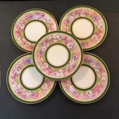 5 - JPL J Pouyat Limoges France Pink Flowers Art Nouveau 7.5   Cake Salad Plates • $50