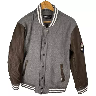 Members Only Varsity Jacket Men's Medium Leather Button Gray & Brown Sweater • $21.97