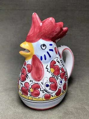 DERUTA FIMA Red Rooster Pitcher Hand Painted Italy 6” Signed RARE As Is • $34.30
